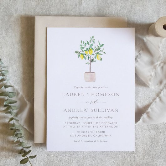 Invitation Pastel Watercolor Lemon Tree Mariage d'été