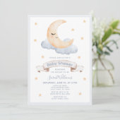 Invitation Pastel Watercolor Moon & Stars Script Baby shower (Debout devant)