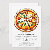 Invitation Pastel Watercolor Pizza Anniversaire (Devant / Derrière)