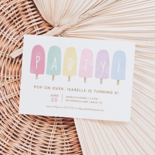 Invitation Pastel Watercolor Popsicle Girl Birthday Party
