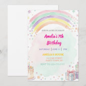 Invitation Pastel Watercolor Rainbow Birthday (Devant / Derrière)