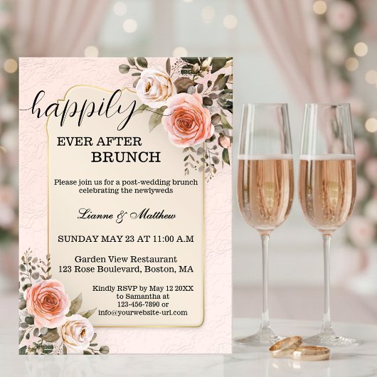 Invitation Pastel Watercolor Roses Wedding Brunch