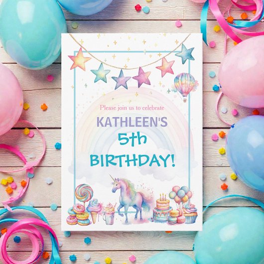 Invitation Pastel Watercolor Unicorn Birthday 
