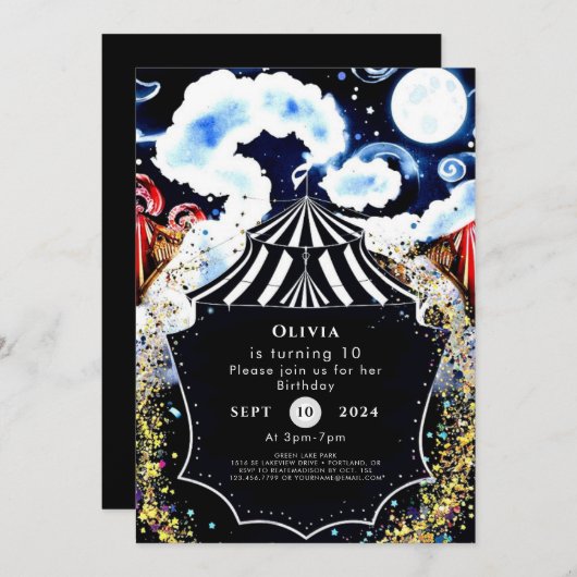 Invitation Pastel Whimsical Circus Anniversaire (Devant / Derrière)