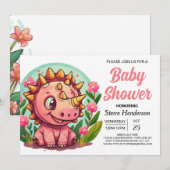 Invitation Pastel Whimsical Dinosaur Baby shower fille (Devant / Derrière)
