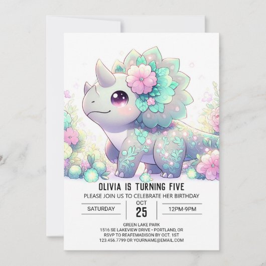 Invitation Pastel Whimsical Dinosaur Digital Anniversaire (Devant)