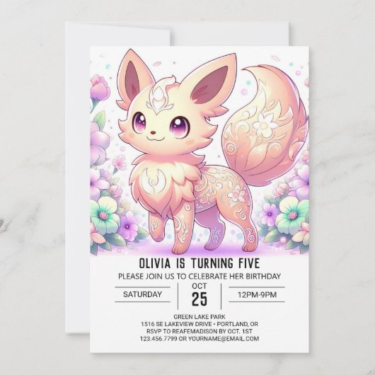 Invitation Pastel Whimsical Fox Digital Anniversaire (Devant)