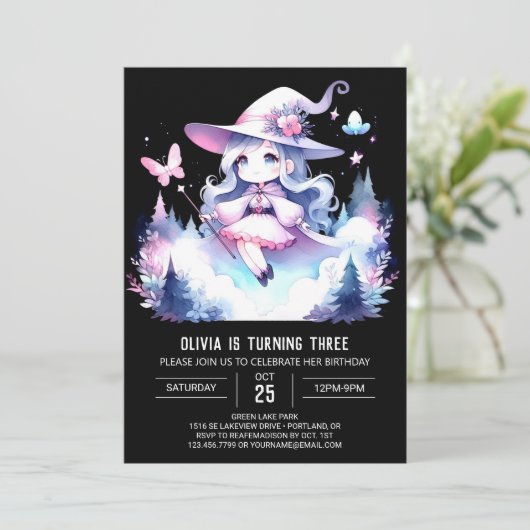 Invitation Pastel Whimsical Wizard Anniversaire (Debout devant)