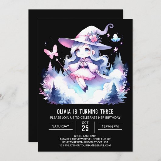 Invitation Pastel Whimsical Wizard Anniversaire (Devant / Derrière)
