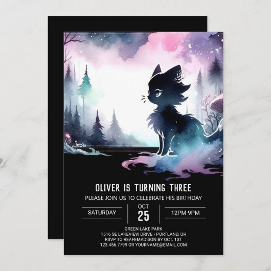 Invitation Pastel Whimsy Chat Anniversaire (Devant / Derrière)