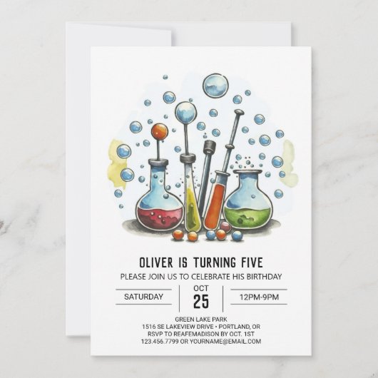Invitation Pastel Whimsy Laboratoire Chimie Anniversaire (Devant)