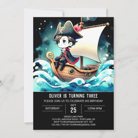 Invitation Pastel Whimsy Pirate Anniversaire (Devant)