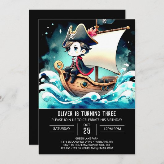Invitation Pastel Whimsy Pirate Anniversaire (Devant / Derrière)
