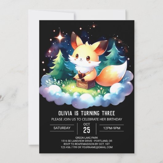 Invitation Pastel Wild Fox Anniversaire numérique (Devant)
