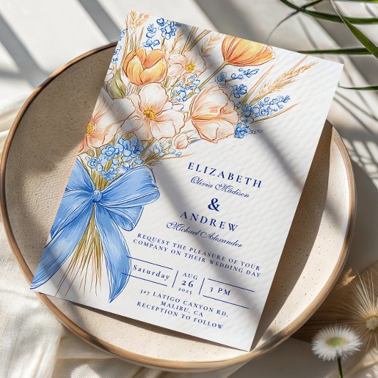 Invitation Pastel Wildflower Bow Wedding