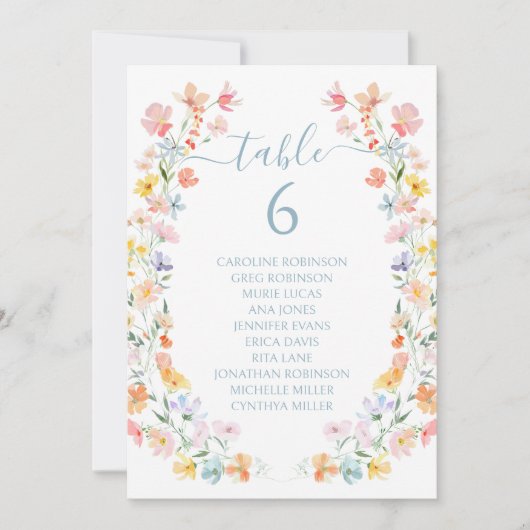 Invitation Pastel Wildflower Spring Wedding Table Number (Devant)