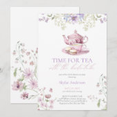Invitation Pastel Wildflower Time for Tea Bridal Shower Party (Devant / Derrière)