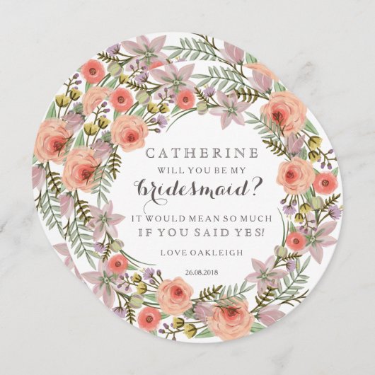 Invitation Pastel Wreath Seras-Tu Ma Serveuse D'Épouce (Devant / Derrière)