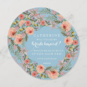 Invitation Pastel Wreath Seras-Tu Ma Serveuse D'Épouce | Bleu (Devant / Derrière)