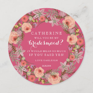 Invitation Pastel Wreath Seras-Tu Ma Serveuse D'Épouce Rose