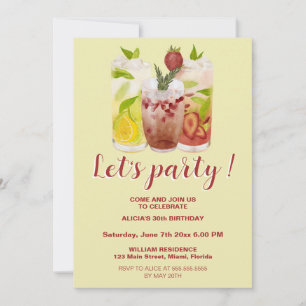 Invitation Pastel Yellow Summer Cocktail Party Anniversaire