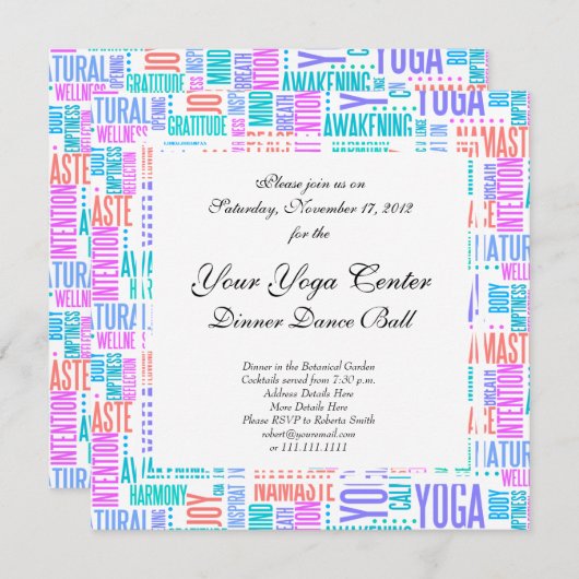 Invitation Pastel Yoga Word Cloud Motif élégant (Devant / Derrière)