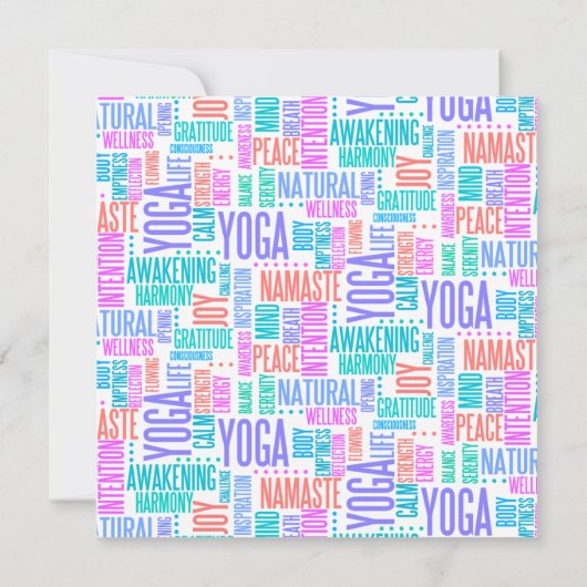 Invitation Pastel Yoga Word Cloud Motif élégant (Dos)
