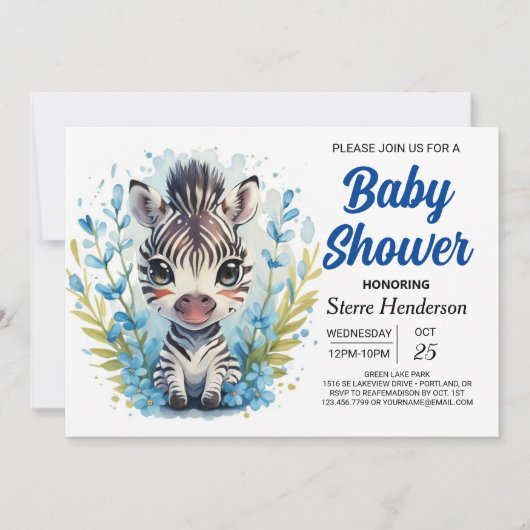 Invitation Pastel Zebra Safari Baby shower surprise (Devant)