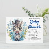 Invitation Pastel Zebra Safari Baby shower surprise (Debout devant)