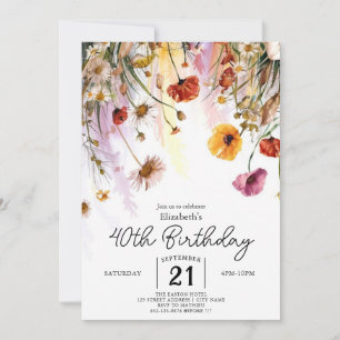 Invitation Pastels Fleurs Fleurs sauvages 40e anniversaire