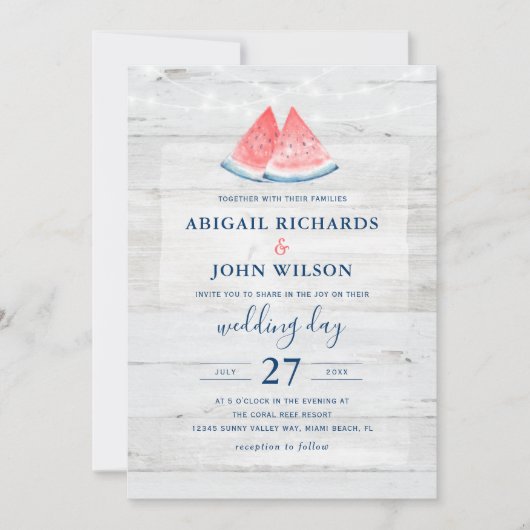 Invitation Pastèque de corail d'aquarelle de marine rustique (Devant)