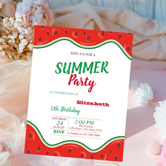 Invitation Pastèque, Fête d'anniversaire d'été