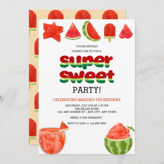 Invitation Pastèque | Fête d'été (Devant / Derrière)