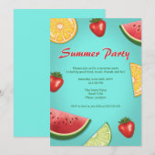 Invitation Pastèque Fraise Lime Fruits Fête d'Été (Devant / Derrière)