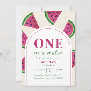Invitation Pastèque Rose Photo Personnalisée 1er Anniversaire