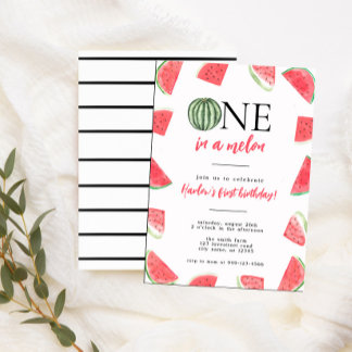 Invitation Pastèque rose Un dans un melon premier anniversair