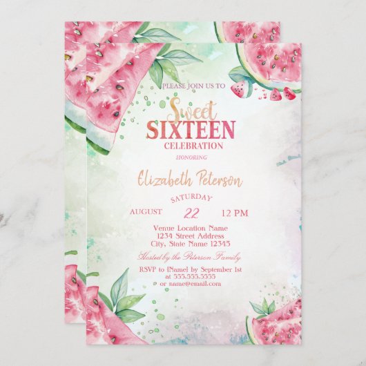 Invitation Pastèque tropicale Douceur d'été 16 (Devant / Derrière)