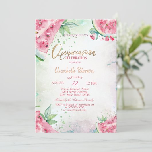 Invitation Pastèque tropicale Quinceanera été (Debout devant)