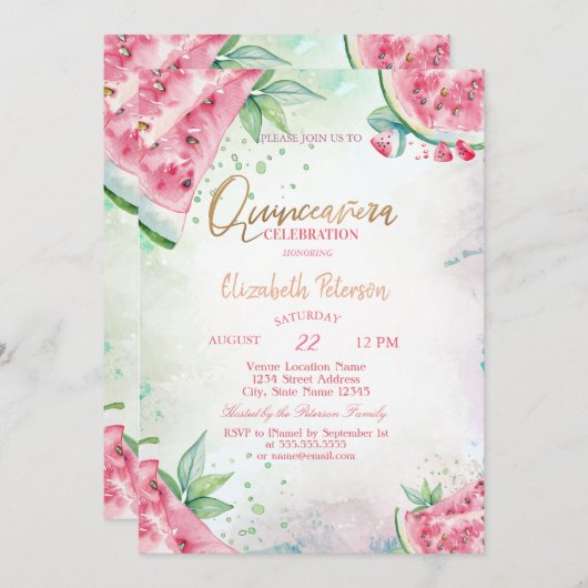 Invitation Pastèque tropicale Quinceanera été (Devant / Derrière)