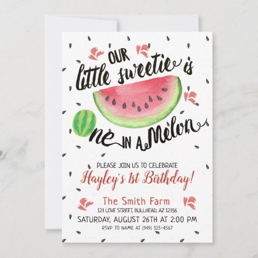 Invitation Pastèque UN dans une aquarelle de pastèque à carre (Devant)