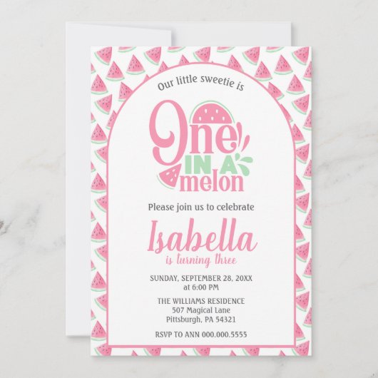 Invitation Pastèque Une Dans Une Melon Petite Fille Douce (Devant)