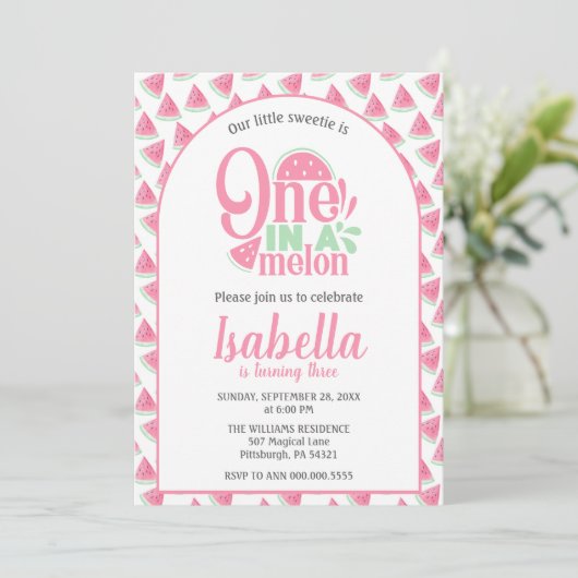 Invitation Pastèque Une Dans Une Melon Petite Fille Douce (Debout devant)
