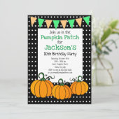 Invitation Patch Citrouille enfant personnalisé Anniversaire (Debout devant)