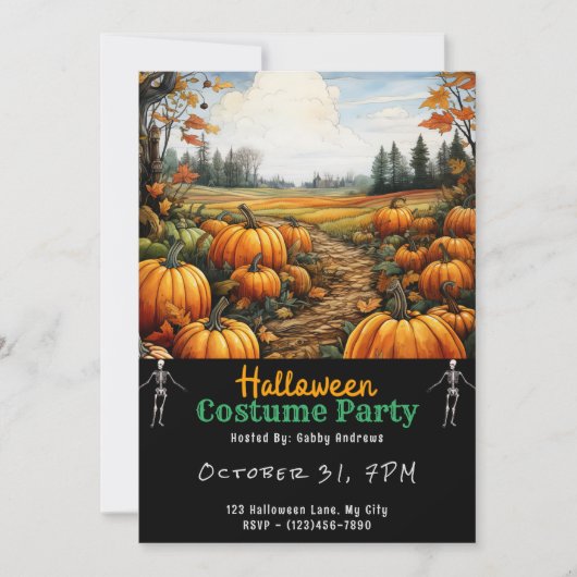 Invitation Patch de citrouilles et feuilles orange Halloween (Devant)
