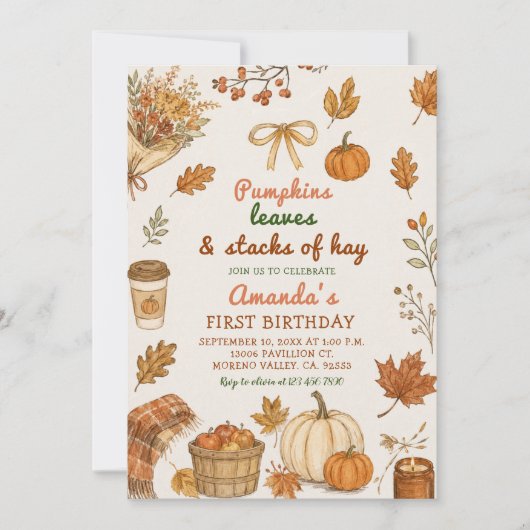 Invitation Patch de citrouilles Foin Feuilles Automne Premier (Devant)