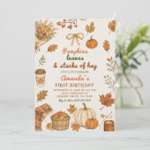 Invitation Patch de citrouilles Foin Feuilles Automne Premier (Debout devant)