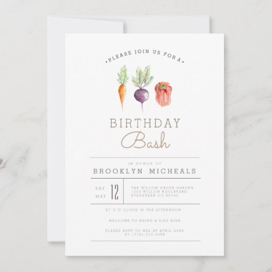 Invitation Patch Veggie | Aquarelle Anniversaire Bash (Devant)