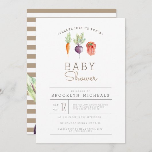 Invitation Patch Veggie | Baby shower aquarelle (Devant / Derrière)