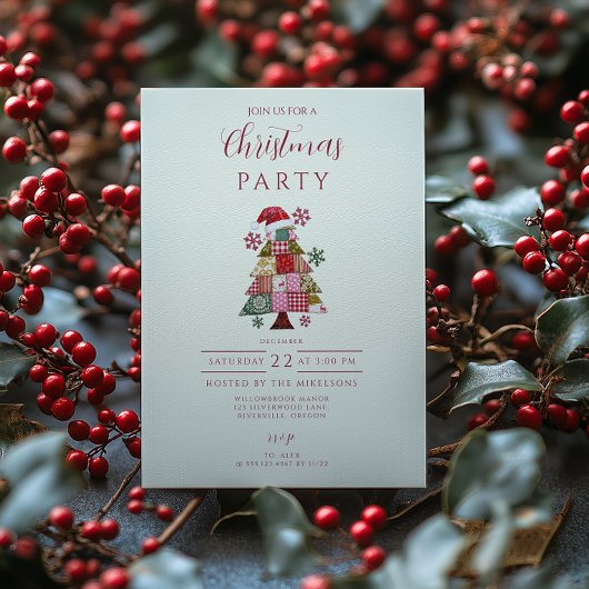 Invitation Patchwork Christmas Tree Preppy