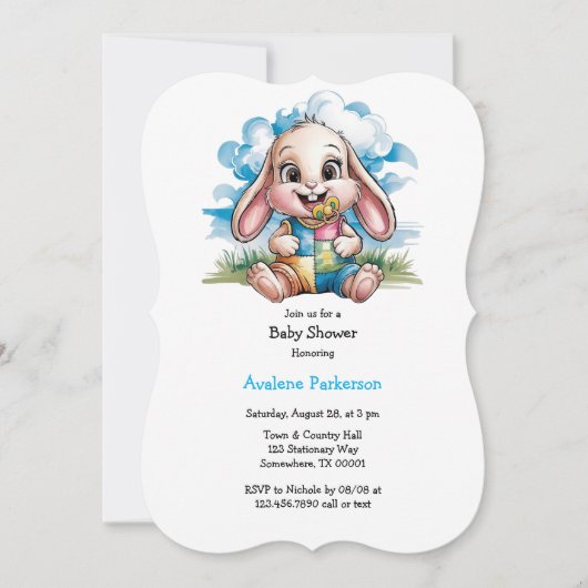 Invitation Patchwork de couture Cute Bunny & Baby shower Paci (Devant)